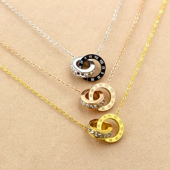 Fashion new small crystal Roman numerals double buckle short necklace female titanium steel rose gold clavicle necklace Jewelry