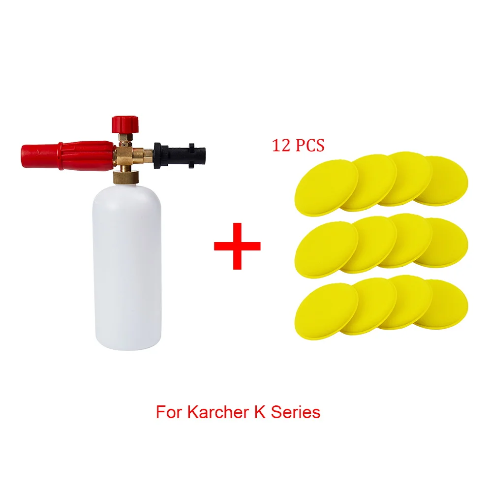 Пенная насадка высокого давления+ 12 шт. Автомобильная полировальная подушка губки пистолет для Karcher для Bosch для Lavor для Black Decker - Цвет: Бесцветный