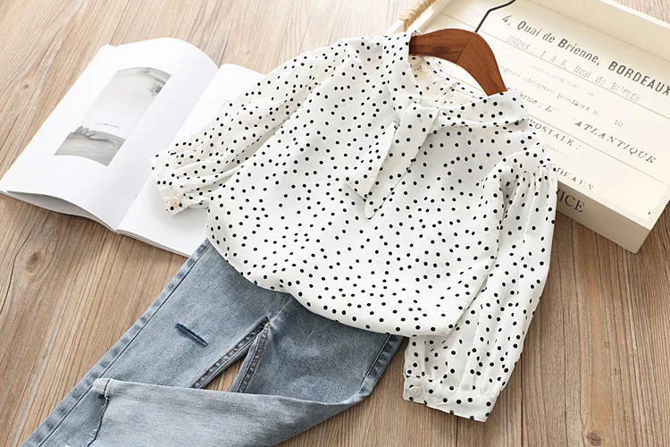 Camisas para Bebê Meninas Chiffon Camisa Blusa Vinho Vermelho Dot Manga Longa Primavera Menina Básico Roupas 2020 Crianças Bonito Topos 14 manga longa primavera camisas para bebê menina