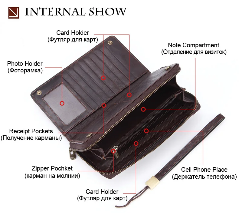 GENODERN мужские кошельки из натуральной кожи с держателем для сотового телефона, роскошный мужской клатч, кошелек, Длинный кошелек, мужской кошелек, большой кошелек