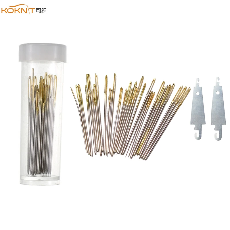 KOKNIT 30pcs Hand Sewing Needles 3.4cm 3.7cm 4.1cm Gold Eye Embroidery Cross Stitch Needles With Threaders Home DIY Sewing Tools (2)