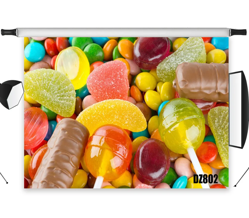 

LB Polyester & Vinyl Soft Candy Lollipop Chocolate Beans Toffee Studio Backdrop Photography Photo Props Photographic Background