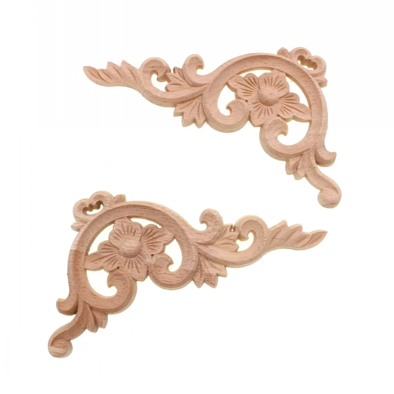 RUNBAZEF Wood Applique Carving European-style Furniture with Decorative Accessories Carved Door Heart Craft Decoration