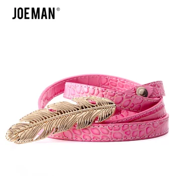 

Fashion Women Leaf Thin Genuine Leather Brand Straps Female Waistband Gold Buckle Crocodile Pattern Belt High Quality 4 Color