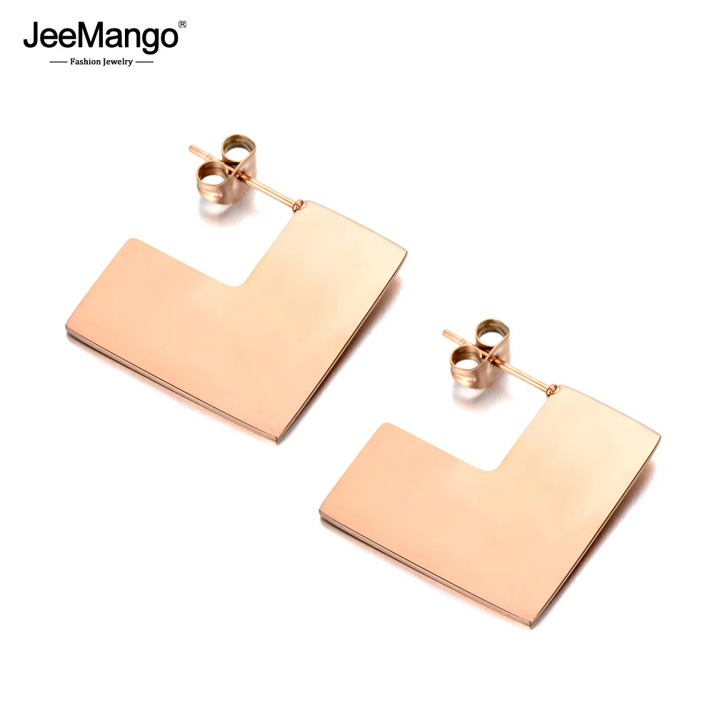 

JeeMango Hyperbole Rose Gold Stainless Steel Jewelry Bohemia Geometry Square Stud Earrings For Women Girls Party Gift JE18069