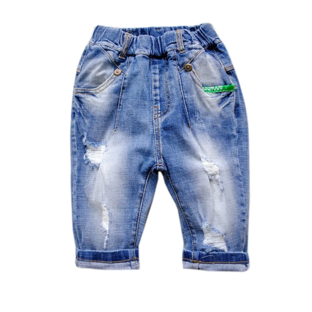 5945 hole shorts soft denim jeans shorts pants boy summer shorts calf length 70 length elastic