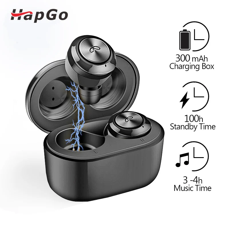 

HapGo Bluetooth Headset TWS-168 Bluetooth 5.0 Wireless Headset Waterproof Bluetooth Headset Game Headset Suitable for All Smartp
