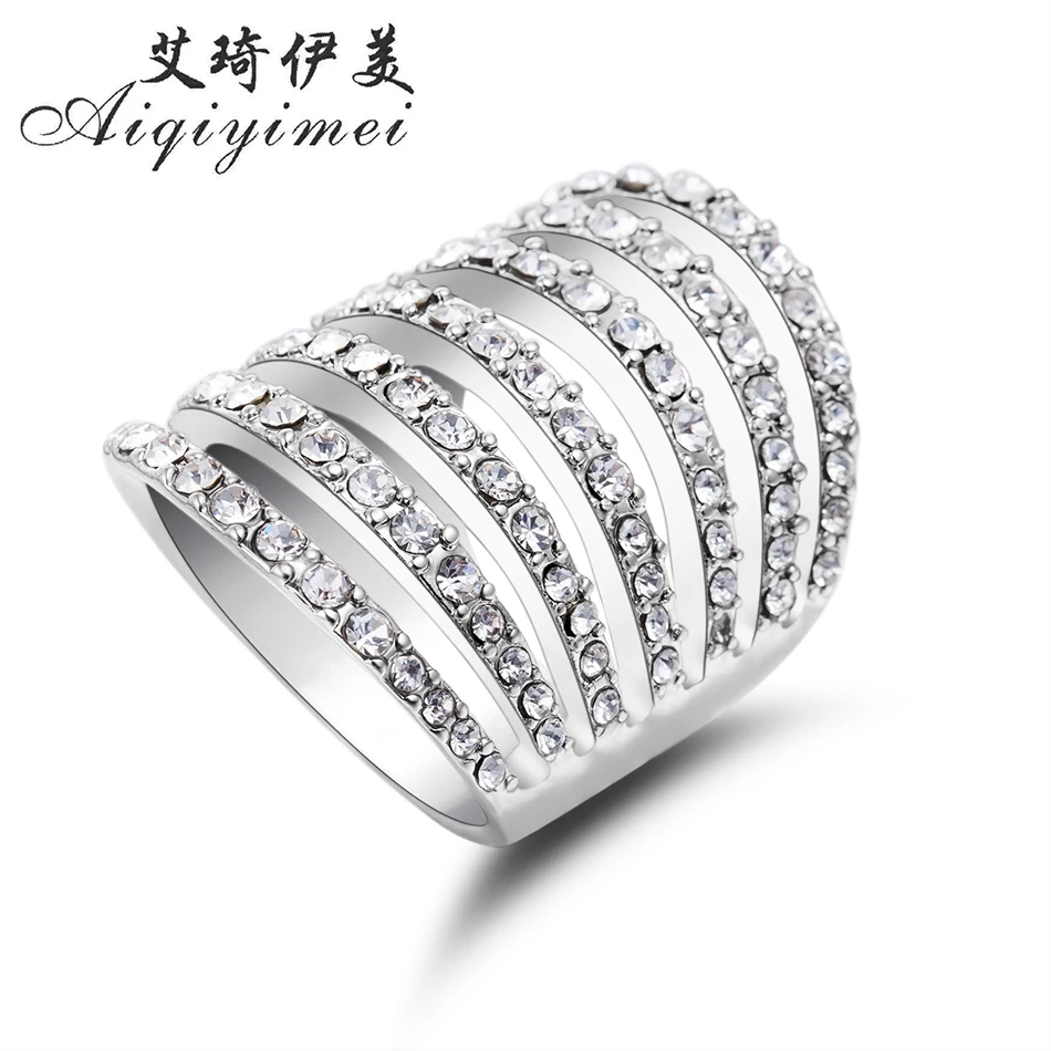 Aiqiyimei 2017 New Seven Layer Rhinestone Paved Party Rings for women