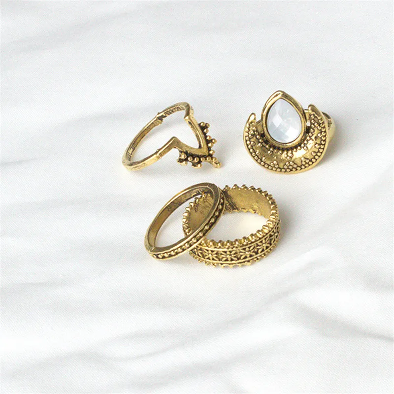 Набор женских колец с опалом и луной 4 шт./компл.|fashion ring set|ring setrings set for women |