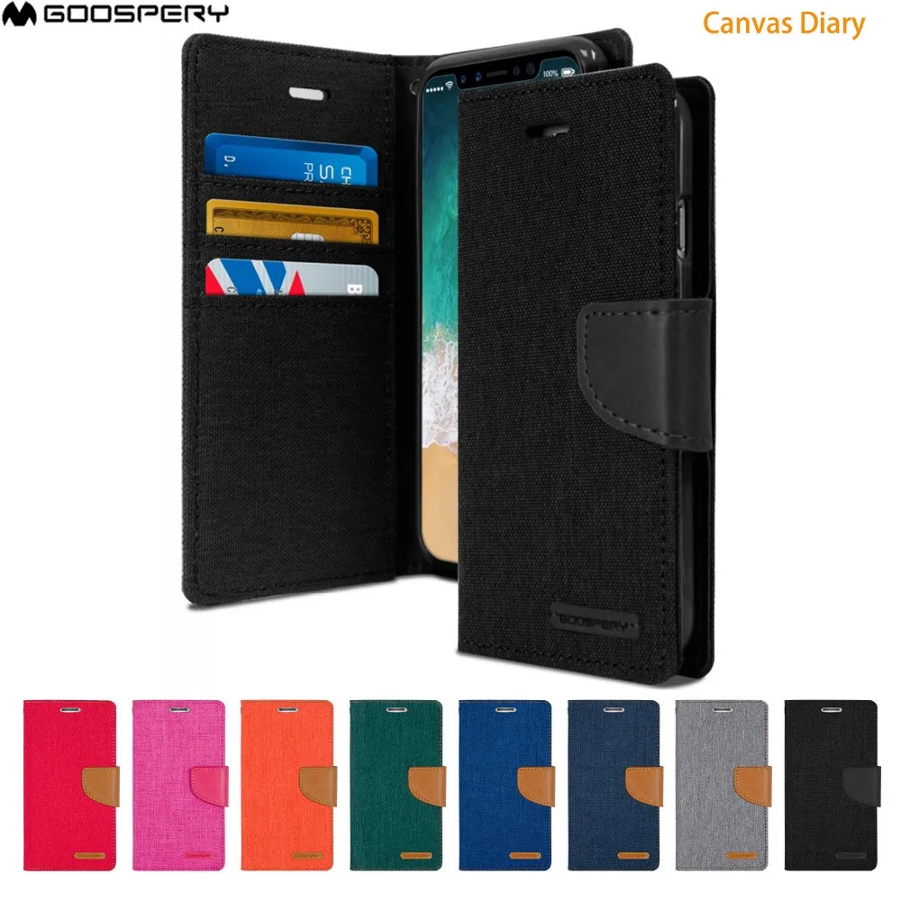 

Original MERCURY GOOSPERY Canvas Diary Card Pocket Wallet Flip Cover Case For iPhone XS XR XS MAX