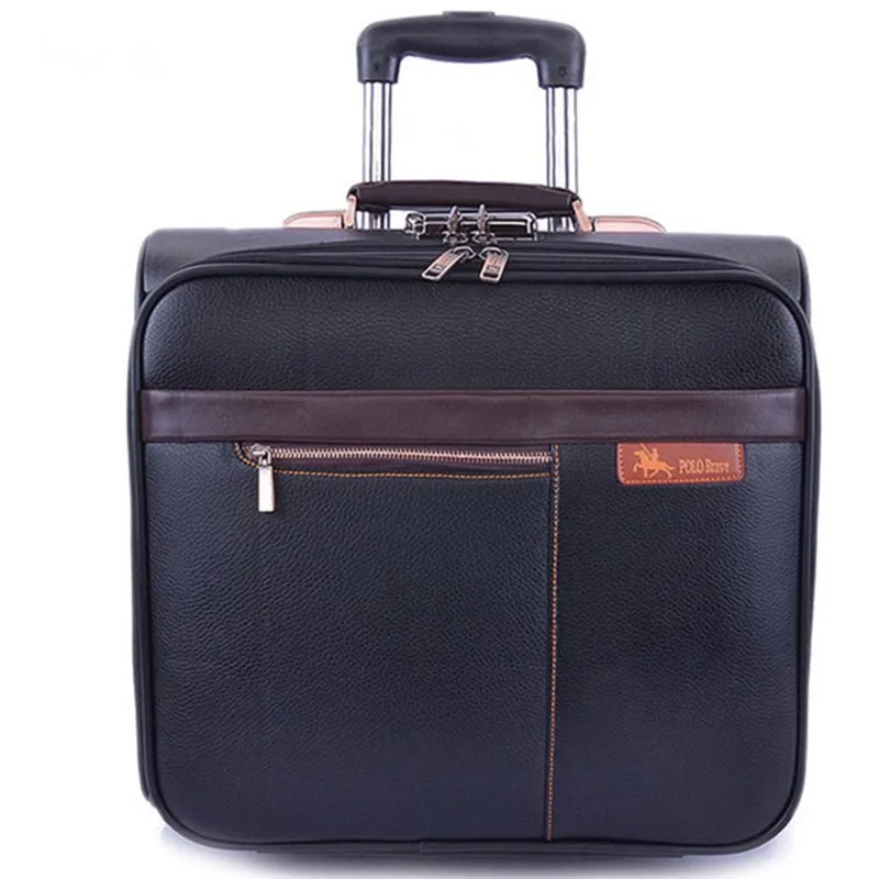 BOLO BRAVE High Quality Retro Luggage 16 Inch Men Commercial PU Leather Trolley Travel Suitcase bag Mini Computer bags maletas