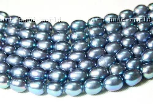 

5 strands 8-9mm black color rice shape freshwater pearl loose beads necklace