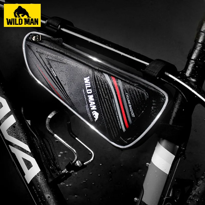 

WILD MAN Reflective Bike Bicycle Triangle Bag Frame Front Tube Bag PU Waterproof Cycling Tool Storage Bag Large Capacity Pannie