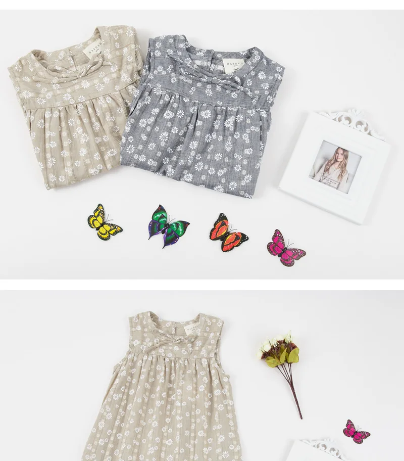 girls sleeveless flower print dress tassel trim G5080-12