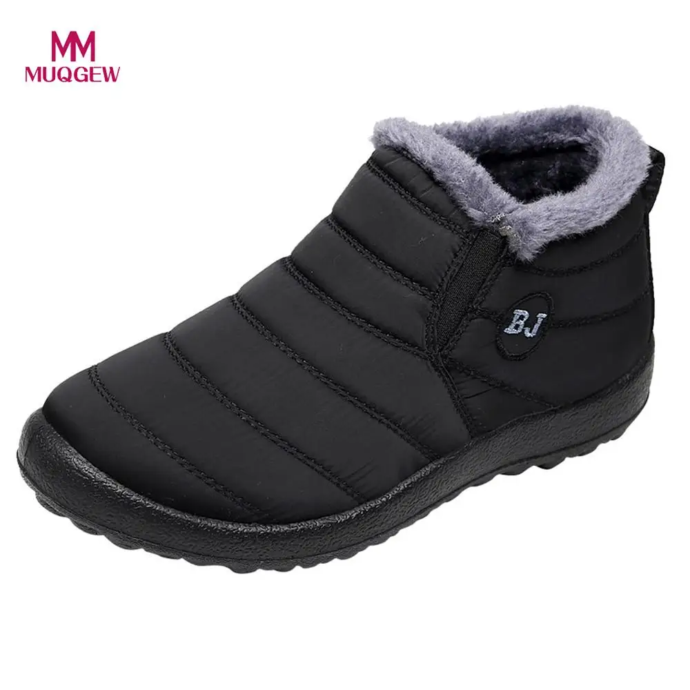 

Women Winter Short Boots Cotton Fabric Solid Color Keep Warm Ankle Boots Plus Velvet Boot Flat Snow Boots Slip-On Flat Shoes