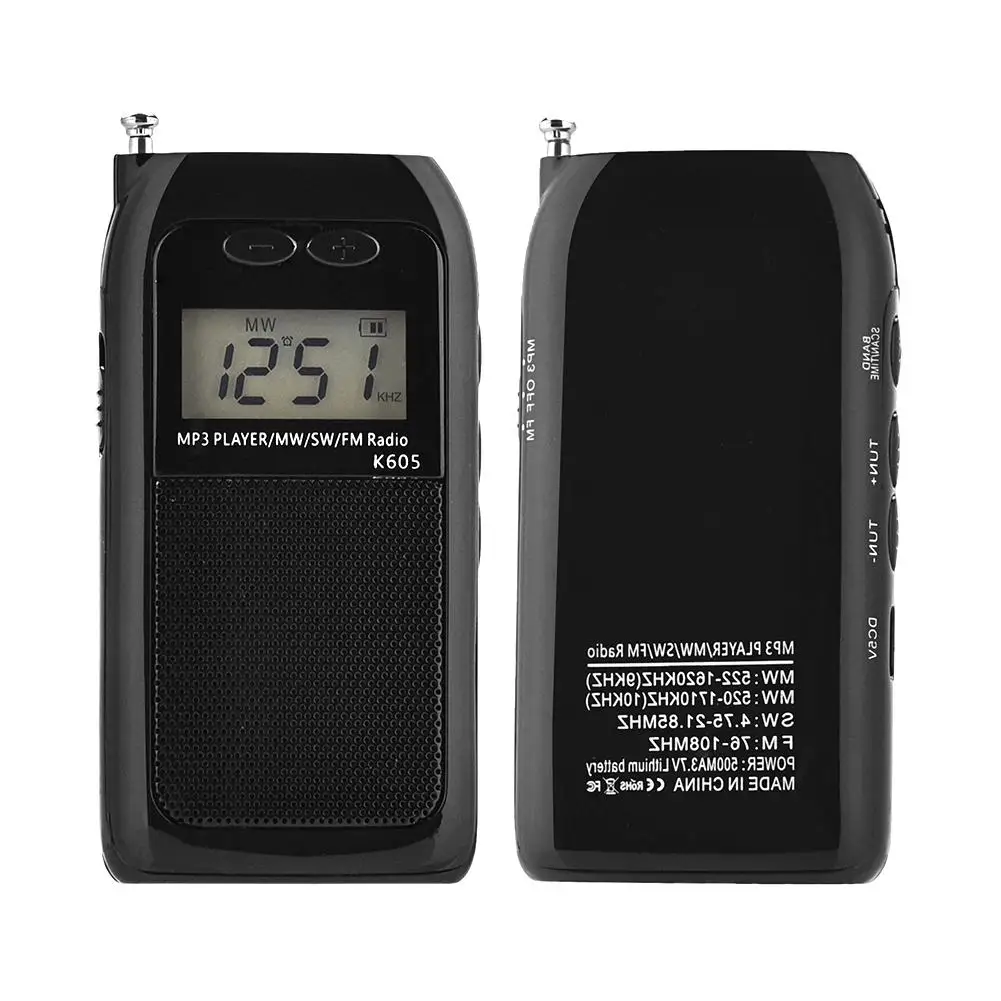 

1.18 Inch Mini Pocket Radio FM AM SW Digital Tuning Radio Receiver 9K/10K MP3 Music Player Rechargeable Battery Portable Radio