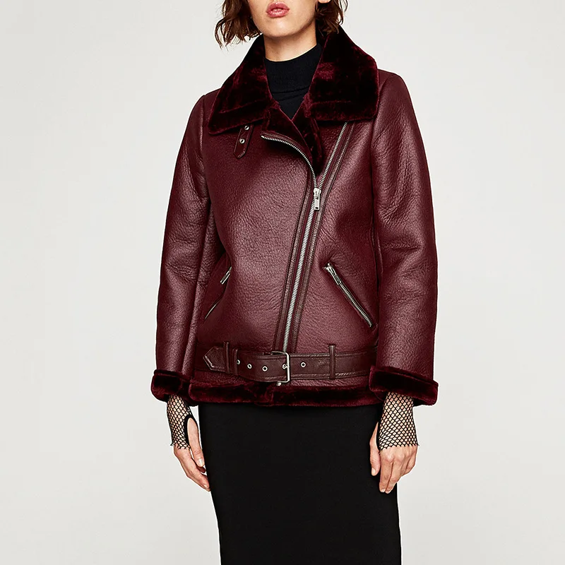 KENNTRICE Vintage Faux Women Leather Jacket Winter Thick Leather Black Coat Women Faux Sheepskin Ladies Jacket2