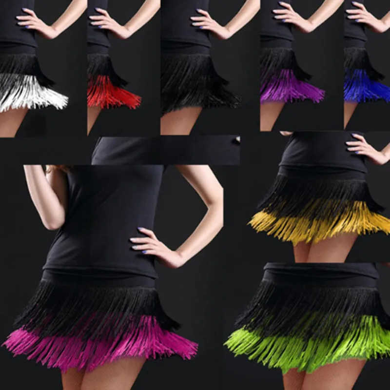 Dance Skirt Adult Lady Dance Skirt Women's Double Tassel Latin Skirt Fringed Skirts 8 kind colors