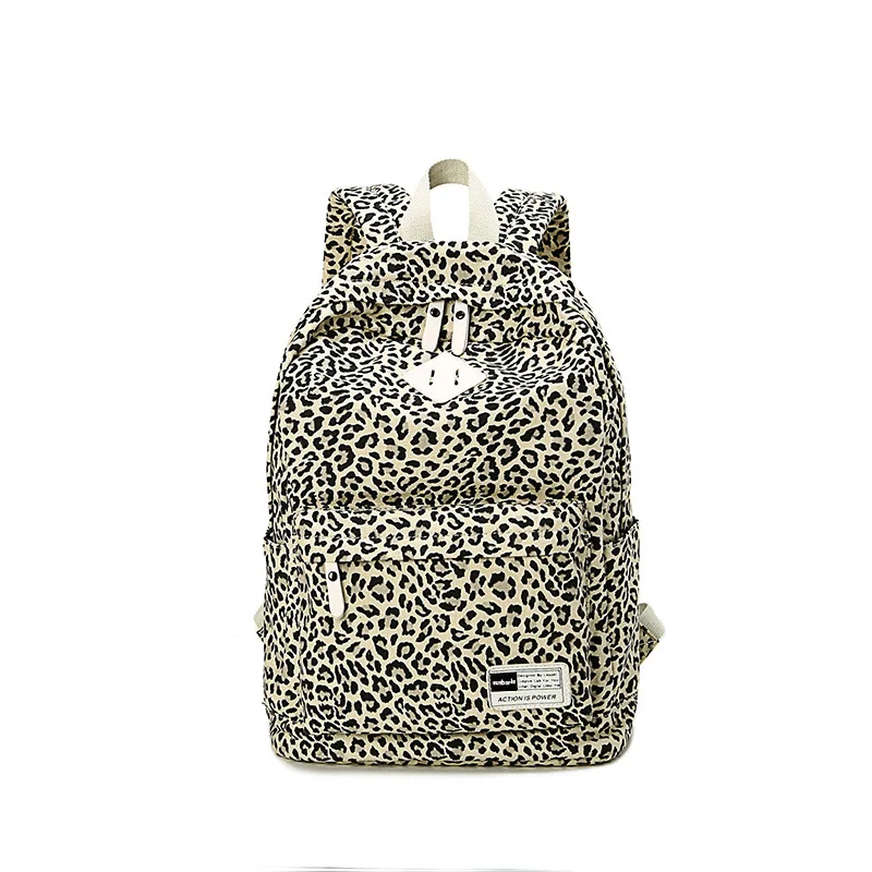AUGUR женский рюкзак для девочек, парусиновый рюкзак с леопардом, школьный рюкзак для девочек, mochila escolar feminina - Цвет: black