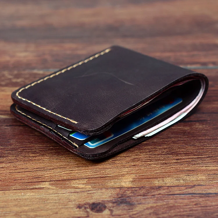 

Top Quality Handmade Genuine Leather Men Wallet Designer Vintage Minimalist Wallet Portfolio Man