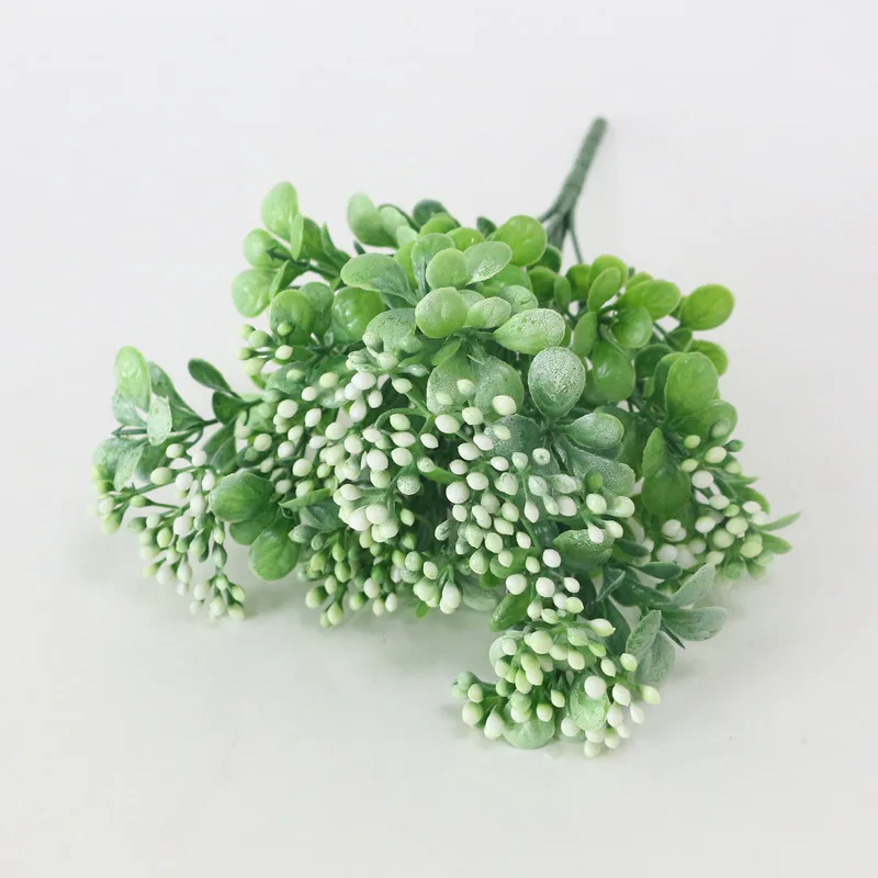 Flone Green Artificial Flower Simulation Milan Small Bouquet Plastic Plant Flowers For Wedding Home Office Party Decoration Art (1)