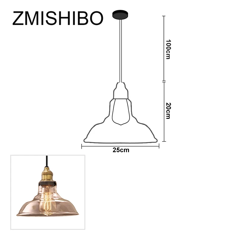 ZMISHIBO винтажная стеклянная Подвесная лампа 110-240 в E27 потолочное прозрачное Янтарное стекло, подвесные светильники в скандинавском стиле, Кухонный Светильник - Цвет корпуса: Type 3