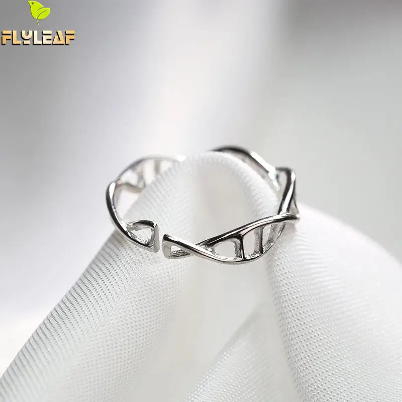 

Flyleaf 925 Sterling Silver Rings For Women DNA Modeling Creative Personality Design Fashion Fine Jewelry Simple Open Ring Party
