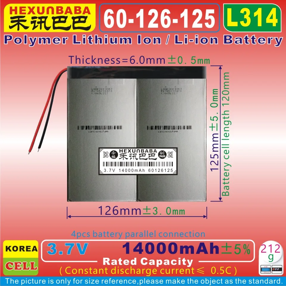 [L314] 3.7V 14000mAh [60126125] Polymer lithium ion / Li ion battery