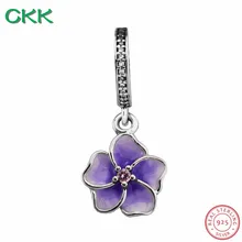CKK фиолетовый Плюмерия Блум Висячие бусины с прозрачным CZ DIY Fit PANDORA талисманы Серебро 925 для женщин Изготовление ювелирных изделий CKA001C