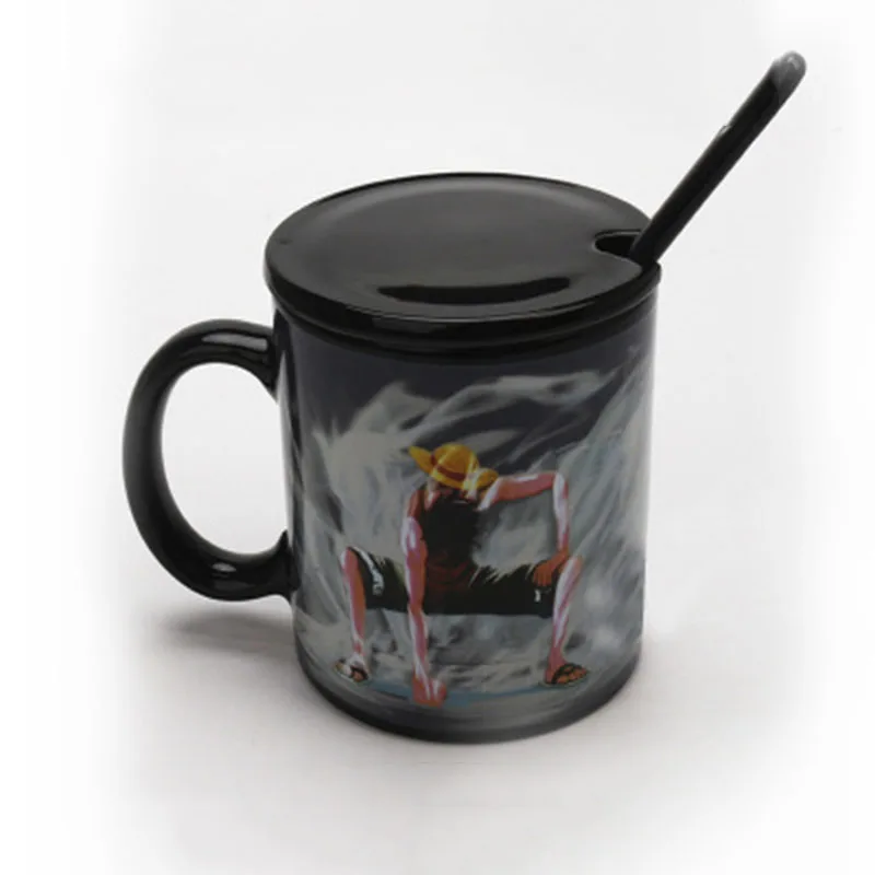 Аниме Кофе кружка Одна деталь чашка, меняющая цвет Забавный Печатный Чай молоко магия керамическая посуда Луффи Зоро Ace 10