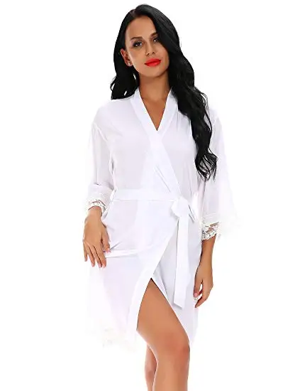 

New Lace Nightrobe Soft Cotton Sexy Wedding Party Kimono Bride Bridesmaid Solid Girls Women Bathrobes Maternity Nightwear
