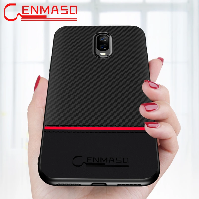 cheap For Oneplus 6T Case CENMASO Original For Oneplus 6 6T 5 5T Carbon Fiber Leather Back Cover For onePlus 5T 5 6 6t ultra thin full