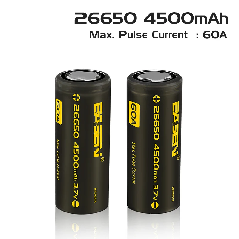 

BS26003 Basenbattery 26650 4500mAh battery 3.7V Li-Ion rechargeable 30A 60A High Drain lithium battery vape Flashlight