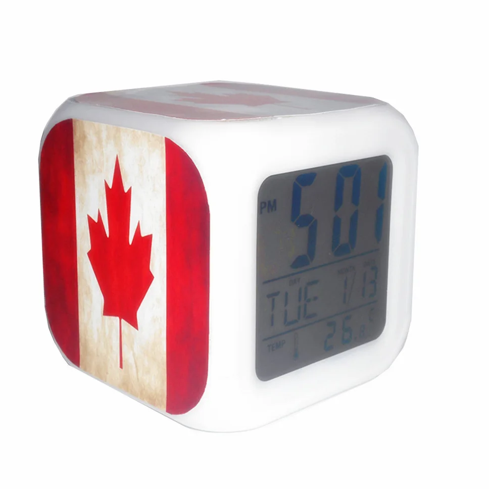 Led Alarm Clock Canada Maple Leaf National Flag Creative Desk Table
