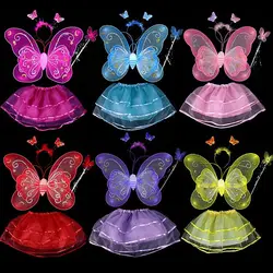 Костюм для маленьких девочек кружевная юбка Крылья бабочки, палочка, лента для волос, юбка-пачка карнавальный костюм феи для маленьких