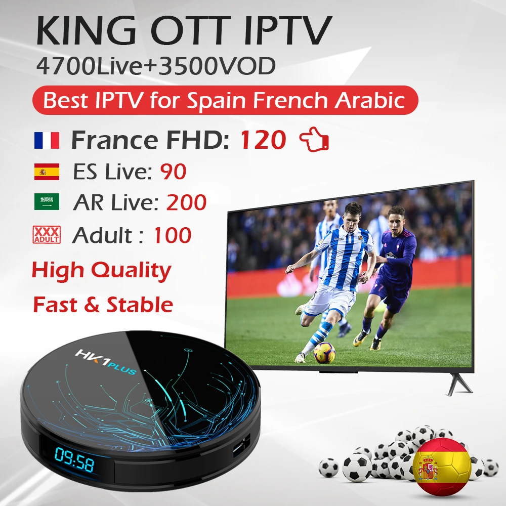 HK1 PLUS Android tv Box с 1 год Испании Франции подключение IPTV на арабском 4G 64G BT4.0 Amlogic S905X2 двойной Wifi 4K телеприставка