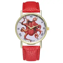 Для женщин ремешок Красный осьминог кожаный ремешок кварцевые часы модная популярная уникальный подарок