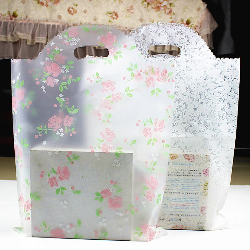 50pcs Lovely Floral Gift Bag Thicken Plastic Carry Bag