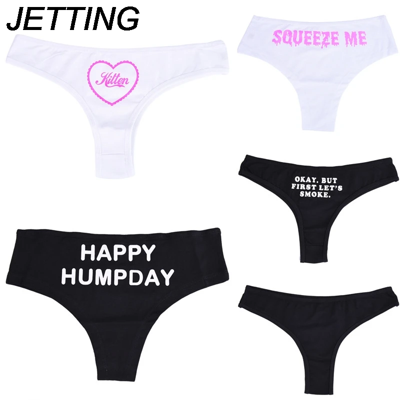 Sexy Cotton Briefs Thongs Womens Underwear Kitten Letters Printed Soft