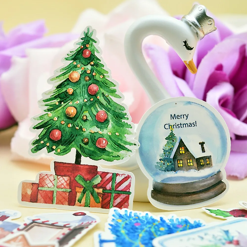 

33pcs Hand Drawing New Year Colorful Christmas gift sticker Winter Snowman Notebook Planner Scrapbooking thin Paper Sticker