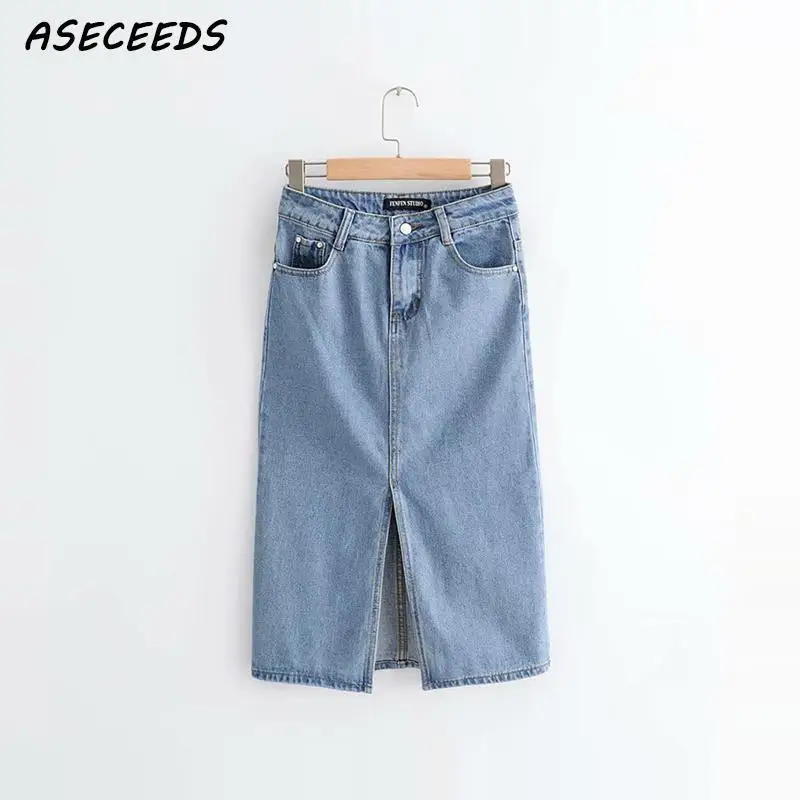 

Summer skirt Korean Fashion Sexy Split ripped Denim Skirts Womens Chic wrap High Waist Jeans Skirt kawaii mid skirt 2018 clothes