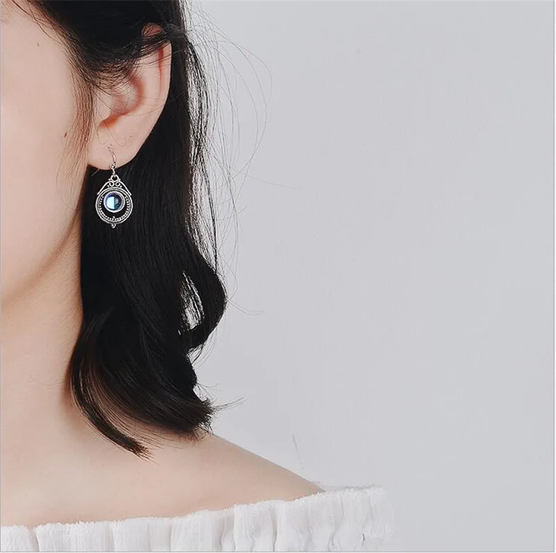 Винтажные серьги с полыми каплями Moonstone 925 серебро для вечеринки свадьбы женские