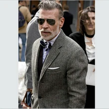 Темно-серый твидовый мужской пиджак, шерстяной, в елочку, британский стиль, на заказ, мужской костюм, приталенный Блейзер, свадебные костюмы для мужчин