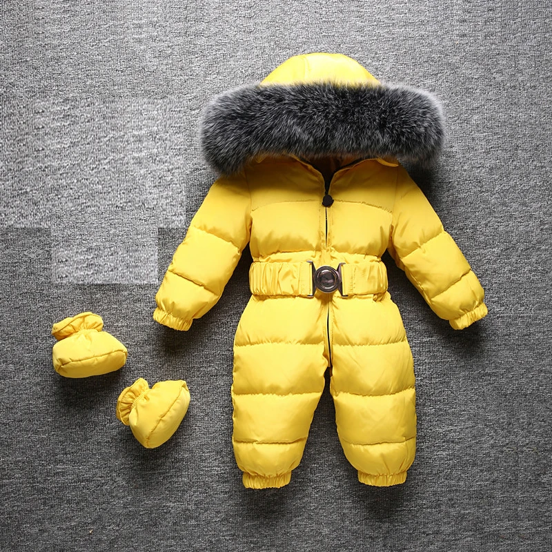 

2019 Winter Baby Girls Rompers Warm Real Fur Hood Boys Jumpsuit White Duck Down Children Overalls Fashion Kids Clohtes Oesies