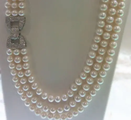 

FREE shipping>>>>> Charming High Quality 3rows Natural 9-10mm White Freshwater Pearl Necklace 6.07