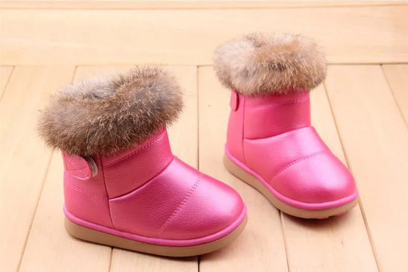 Kids Lovely Rabbit Fur Warm Snow Boots Pink