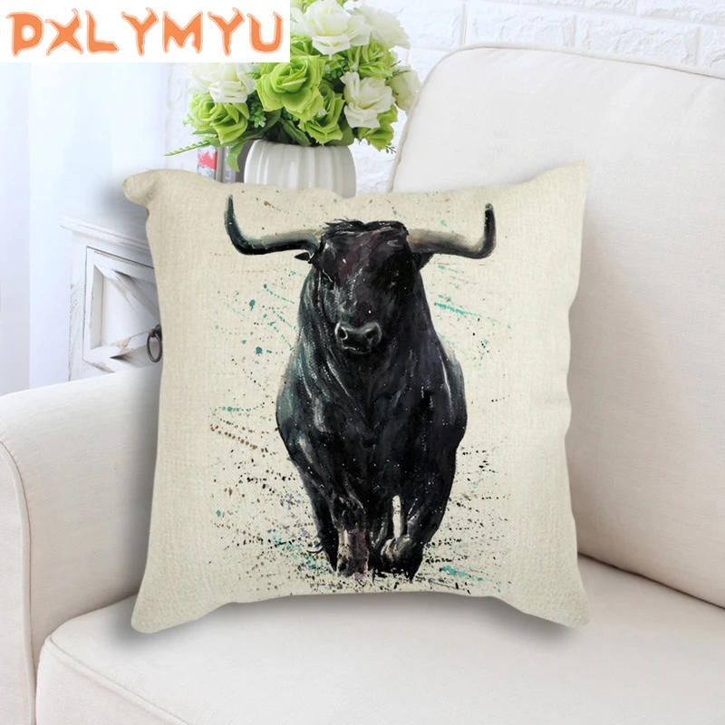 

Black Panther Lion Tiger Bison Watercolor Paint Cushion Cover Throw Pillow Case 45x45cm Nordic Linen Cushion Sofa Home Decor