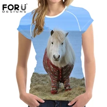 Forudesigns Бег футболка Для женщин спортивной милый Crazy Horse печатных rashgard Фитнес Спорт Для женщин женские Костюмы Тонкий Футболки