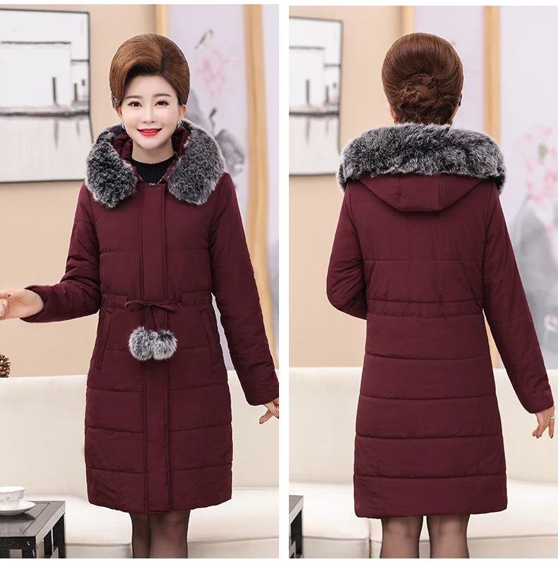 4xl Fourrure Col Coton 1 Haute Qualité 2 Femme De Femelle Hiver Outwear Parka Épaissir Veste Mères Chaude D'âge H632 Moyen Manteau 2017 Long w0xq7PwX