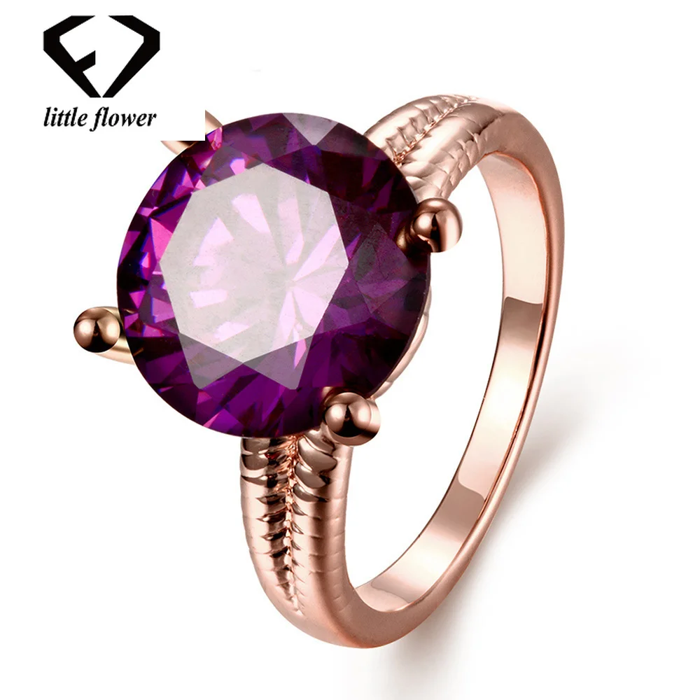 

Popular Style 14K Rose Gold Purple Big Rings for Women Anillos de Fine Jewelry 925 Sterling Silver bague etoile women gift Girls